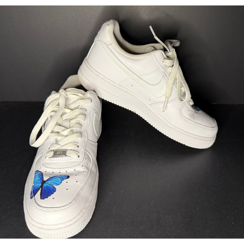Nike Air Force 1 Low Triple White Butterflies Custom Shoes Womans 8 Sneakers